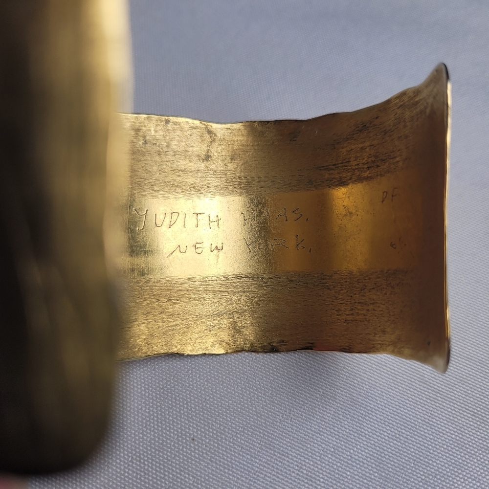 Judith Haas New York Signed Gold Wide Cuff Bracelet Sunburst - Picture 6 of 12